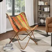 Butterfly Chair Multicolour Chindi Fabric Comfortable Stylish Home Decor F 43697