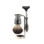 Badger Hair Shaving Brush & 3 Edge Blade Razor Shaving Set with Stand for Men