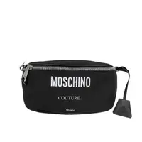 在飛比找momo購物網優惠-【MOSCHINO】品牌印字白logo帆布斜背/腰包(黑)