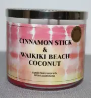 Bath Body Works 3 Wick Candle Cinnamon Stick Waikiki Beach Coconut Blends