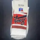 HUGO BOSS x RUSSELL ATHLETIC WHITE/ORANGE SPORTS CREW SOCKS SIZE 7-13 Made Italy