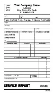 1000 Pest Control Service Report Form / 2 Part Carbonless / 4" x 7" / TMG078