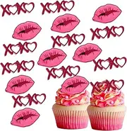 20 Pcs Valentine's Day Cupcake Topper Lip Heart Shaped Acrylic Mirror Disc Heart Cake Topper Decorations for Valentine's Day Anniversary Wedding