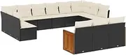 vidaxl Garden Sofa Set with Cushions - Black Poly Rattan Modular Furniture for Outdoor Patio, Terrace, Deck & Garden Lounge