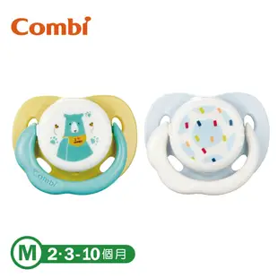 【Combi】極淨日用安撫奶嘴二入組M 蜜黃熊＋彩點藍