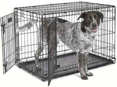 Pet Dog Crate, 36 Inches Metal Wire Large Dog Cage Double Door Folding