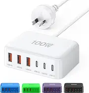 USB C Fast Charger, 100W Portable Charging Station Hub Block, 6 Port GaN Wall Charger Power Strip Adapter Plug Cube Brick for iPad iPhone 16 15 14 13 12 Pro Max Samsung Galaxy, Google Pixel, Motorola