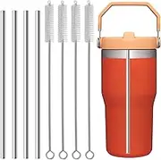 Metal Replacement Straw Fit for Stanley Iceflow 20oz,Reusable Stainless Steel Drinking Straw with 4Pcs Straw Cleaner Brush Compatible with Stanley IceFlow Flip 20oz Tumbler