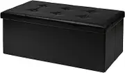 15/30 inch Folding Storage Ottoman Bench,Storage Chest Footrest Step Stool with Padded Seat for Bedroom Hallway Living Room, End of Bed Storage Seat (Black（Black Line）, 30 inch)