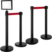 Stainless Steel Crowd Control Barriers with Sign Holder and Retractable Belts - 4 Pack