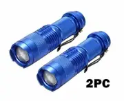 2 PCS BLUE Mini CREE Q5 LED Super Bright Zoomable Flashlights with Belt clip