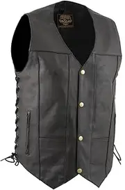 Milwaukee Leather LKM3787 Men's Classic Side Laced Black Leather Motorcycle Rider Biker Vest w/Ten Pockets