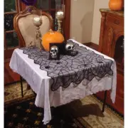 Spider Web Lace Table Cloth 43" x 28" Black Poly Knit Festive Halloween Decor