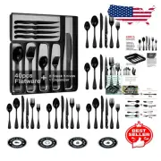 Stylish 49-Piece Black Silverware Set with Non-Slip Organizer - Dishwasher Safe