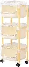 3 Tier Storage Cart, Plastic Rolling Utility Cart, Storage Shelves Organizer Cart, Mobile Shelving Unit Utility Rolling Cart with Lid for Bathroom, Kitchen, Office, Workshop