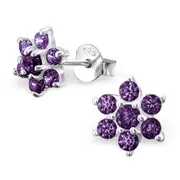 Silver Snowflake Stud Earrings With Crystals