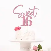 Bejotaa Sweet 16 Cake Toppers - Glitter Sweet 16 Birthday Cake Topper,16th Birthday Cake Topper,16th Birthday Cake Topper, (pink)