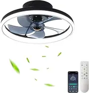 Ceiling Fans with Lights, TONGLIN 49CM Reversible Modern Low Profile Ceiling Fan Light, 6 Speeds 3-Color Dimmable Flush Mount Ceiling Fans with Lamps Smart App Control Ceiling Fans