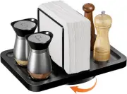 Napkin Holder for Table, Rotating Bamboo Iron Standing Black
