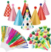 Skylety 59 Pieces Party Cone Hats with Colorful Party Blowers and Metallic Fring