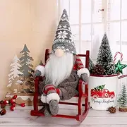XAMSHOR Handmade Christmas Gnome Plush Rocking Chair Santa, Scandinavian Tomte Nisse, Christmas Figurines Decoration Tabletop Home Décor, Grey