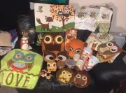 OWLS 35 Piece Ceramic Dish Set, Mugs, Towels, Oven Mitt, Cookie Jar OWLS *NEW*