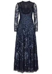 Needle & Thread Victorian Wreath Sequin-embellished Tulle Gown - Navy - 8 (UK8 / S) 8 (UK8 / S)