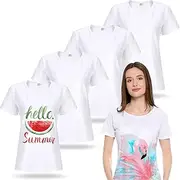 [JenPen] 5 Pieces Women Sublimation Blank T-Shirt Basic White Polyester Shirts Sublimation Short Sleeve T-Shirt for Women