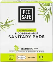 Pee Safe Organic Cotton Biodegradable Sanitary Pads, Regular | Anti-Bacterial | Superb Absorbency | Long Lasting Protection | Skin Friendly | Comfortable & Easy To Use | Pack of 10