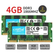 Crucial 8GB 2x 4GB 1866MHz DDR3 PC3-14900S SODIMM 204Pin Laptop Memory SDRAM BT