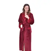 Nevenka Warm Soft Plush Robe with Pockets for Unisex-Wine Red