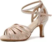 Women's Rhinestone Ballroom Dance Shoes Open Toe Latin Salsa Bachata...