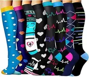 [Tlynsnil] Compression Socks for Men and Women, 8 Pairs, 15-20 mmHg is Best Flight, Sports, Travel, Running, Colourful Compression Socks, Support Stockings for Nurse, Pregnancy, Maternity