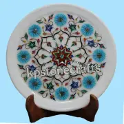 11” White Marble Inlay Wall Plate – Handmade Pietra Dura with Lapis Lazuli, Mala