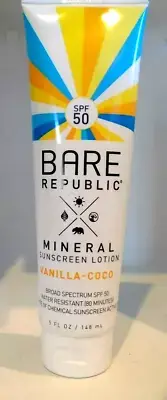 Bare Republic Mineral Sunscreen Broad Spectrum SPF 50, Vanilla Coco, 5 OZ