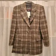Escada Checked Patchwork Wool Blend Blazer Jacket Brown & Tan Size 10 NWT