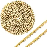 PH PandaHall 5 Yards Gold Pearl Lace Trim Faux Pearls Lace Ribbon Fringe Beads Ribbon Sewing Trim 1/4 inch(6mm) Wide Applique Edge Trim Pearl Beaded Trim for Christmas Wedding Party Decorations