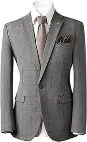 [Zylphorix] Mens Plaid 3 Pieces Suit Business Party Blazer Pants & Vest Checked Vintage One Button Jackets