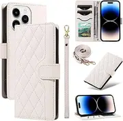 Yienning Crossbody Wallet Case for iPhone 16 Plus, Soft PU Leather Phone Case with Card Holder, Snap Shoulder Strap Zipper Pocket Purse Bag Phone Case Fit for iPhone 16 Plus White