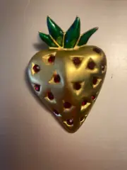 GIVENCHY STAMPED GOLD TONE STRAWBERRY BROOCH VTG (NEW OLD STOCK)