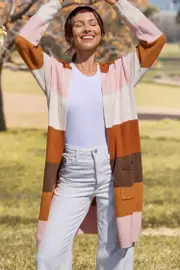Cupshe Halloween Colorblock Open Front Long Sleeve Longline Cardigan - Brown,S