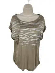 BNWT WOMENS NEXT UK 14 TAUPE ZEBRA PRINT CASUAL ROLLED SHORT SLEEVE T SHIRT TOP