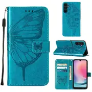 For Samsung Galaxy A15 5G & A15 4G Case - Flip Wallet PU Leather Cover, Emboss Butterfly, Blue