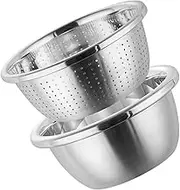 ELAYARD 1 Set Dish Basin Wash Basin Colander Fry Basket Pasta Cook Strainer Kitchen Food Colander Rice Drainer Fruit Washing Bowl Funnel Vegetable Drain Basket Stainless Steel Silver
