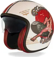 Premier Vintage Pin Up, open face helmet , color: White/Blue/Red , size: L