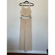 NWT Willow & Wind Cropped Tank Top & Pants Crochet Set Women's L Beige
