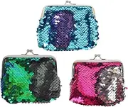 [WOFASHPURET] 3pcs Stylish Sequins Purse Mini Wallet for Women Coin Pouch Mermaid Design