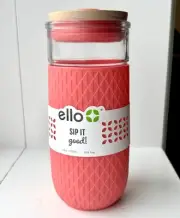 ELLO Devon Glass Tumbler with Lid & Straw ~Coral Pink ~ NWT