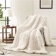 Ivory 50"x60" Chenille Chunky Knit Throw Blanket - L'Agraty