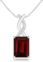 [Angara] Natural Garnet Pendant Necklace with Diamond Entwined Bale in Sterling Silver/10ct/14ct Solid Gold for Women | January Birthstone Jewellery for Her